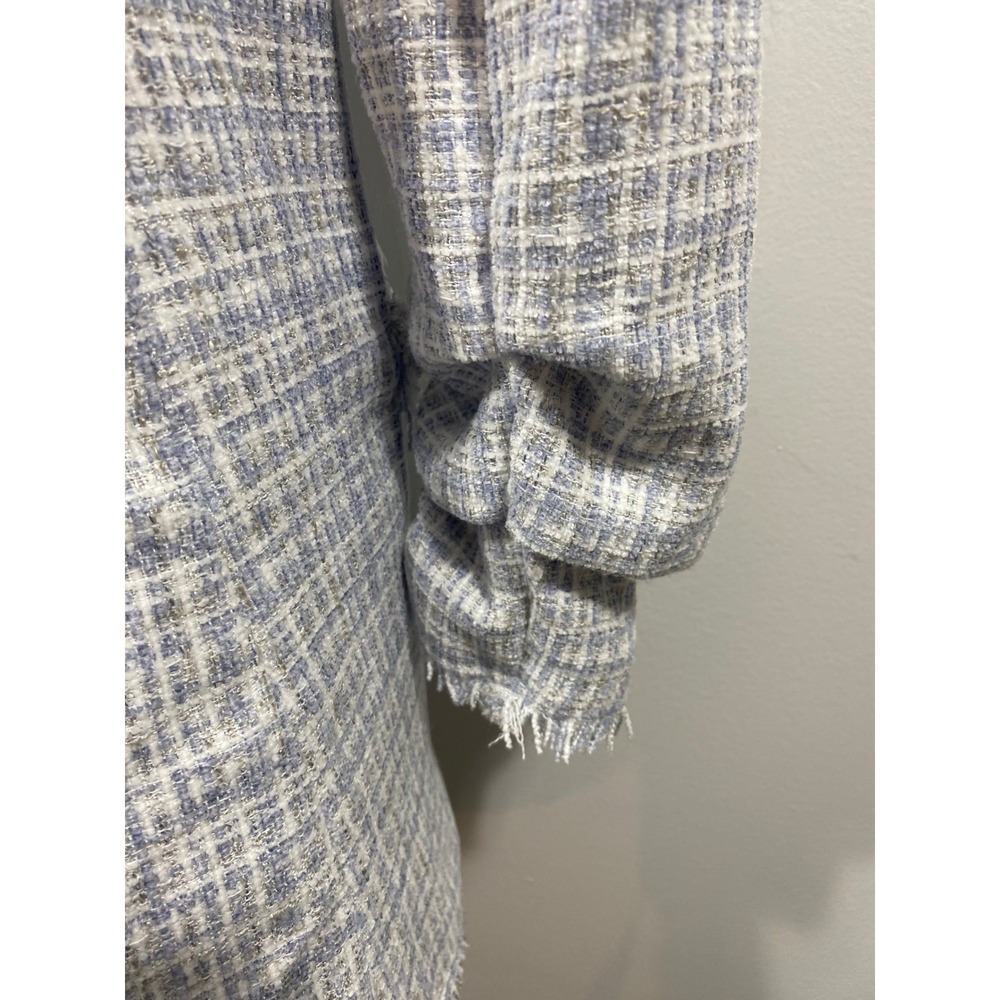 Maison d'Amélie Paris Blazer Size 6 Blue White Tweed Frayed Ruched Sleeve Chic - Picture 3 of 8